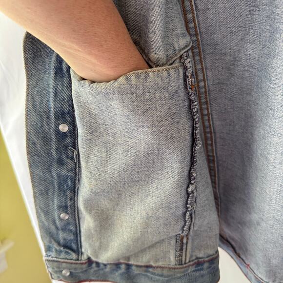 Vintage Chaps Blue Jean Denim Jacket Mens M 100% Cotton Y2K Grunge Streetwear - Picture 5 of 13